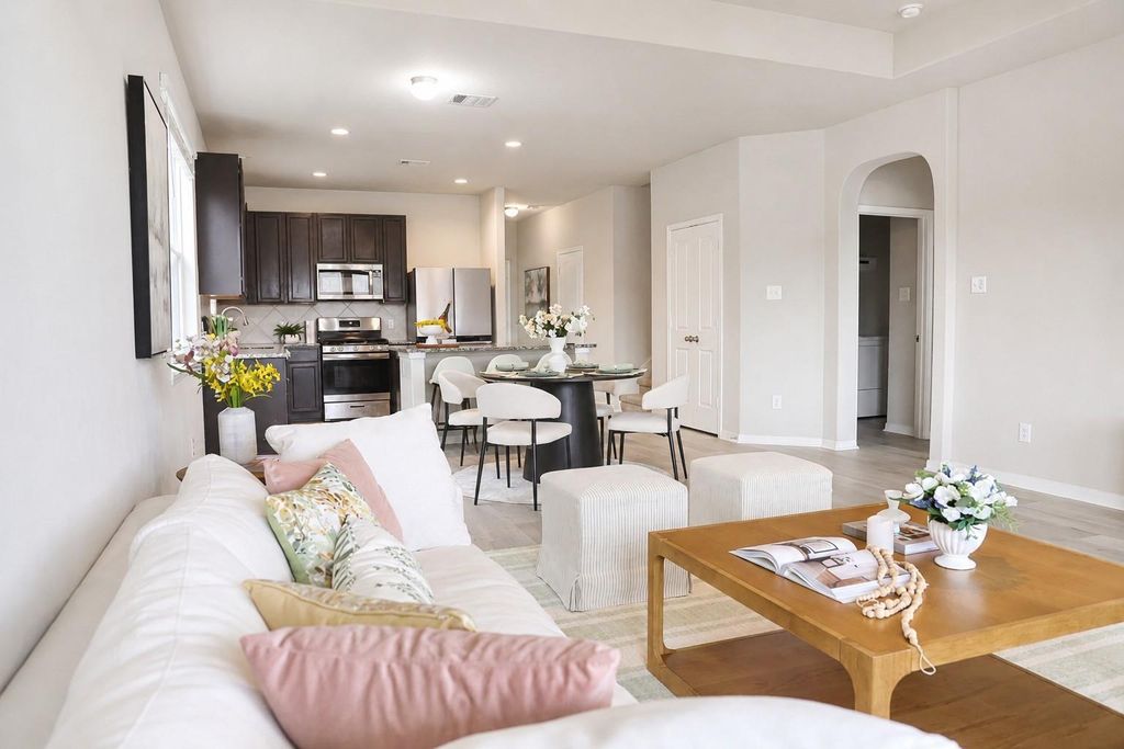 Open living, dining and kitchen area