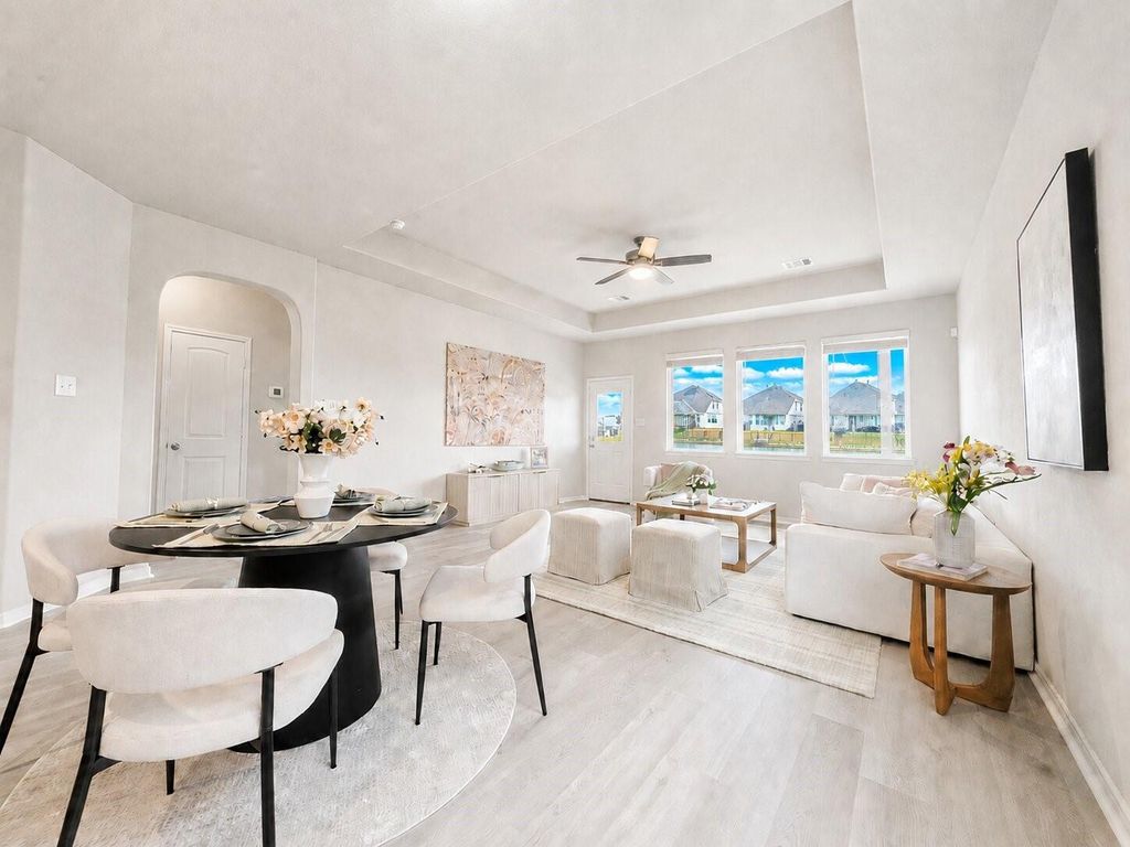 Dining and living area with open-concept layout