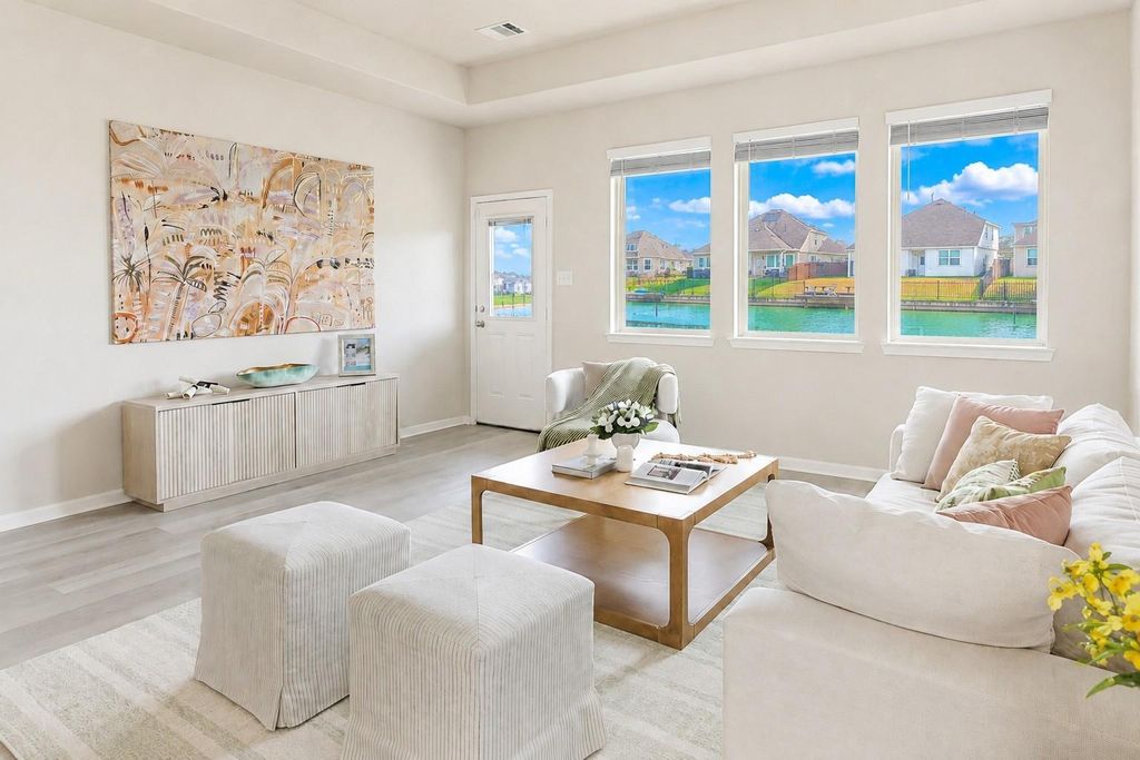 Living room windows overlooking the waterfront