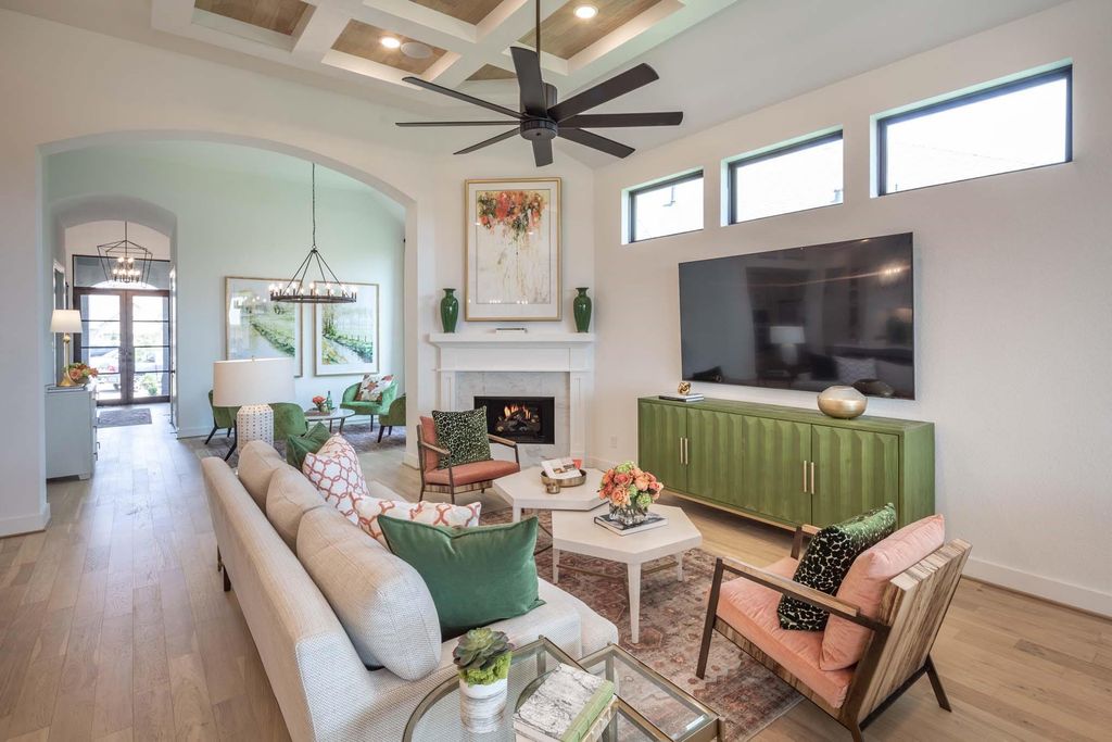 Living room with fireplace and high ceilings at 29623 Apple Glen Court