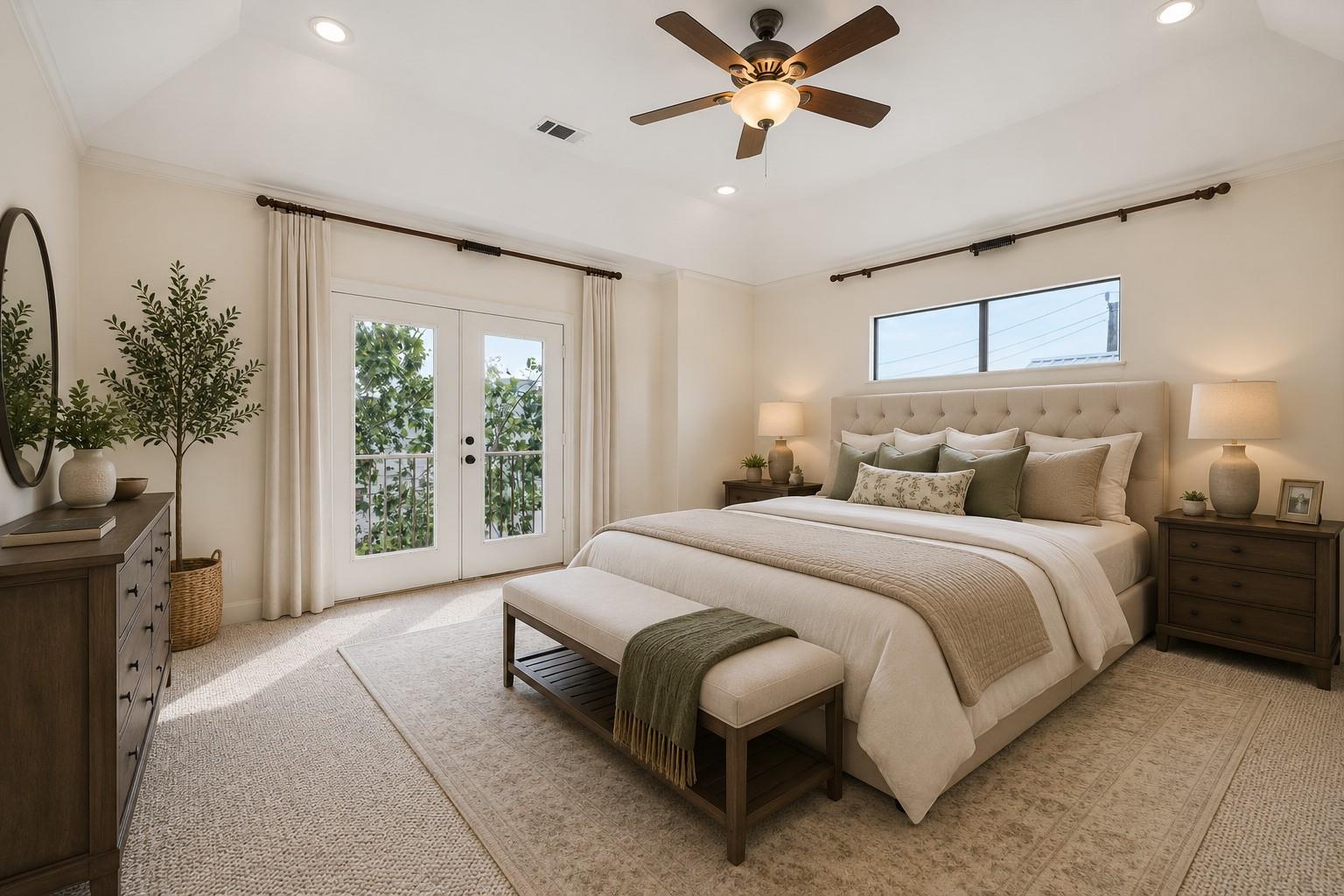 Virtually staged primary bedroom at 415 Tuam Street