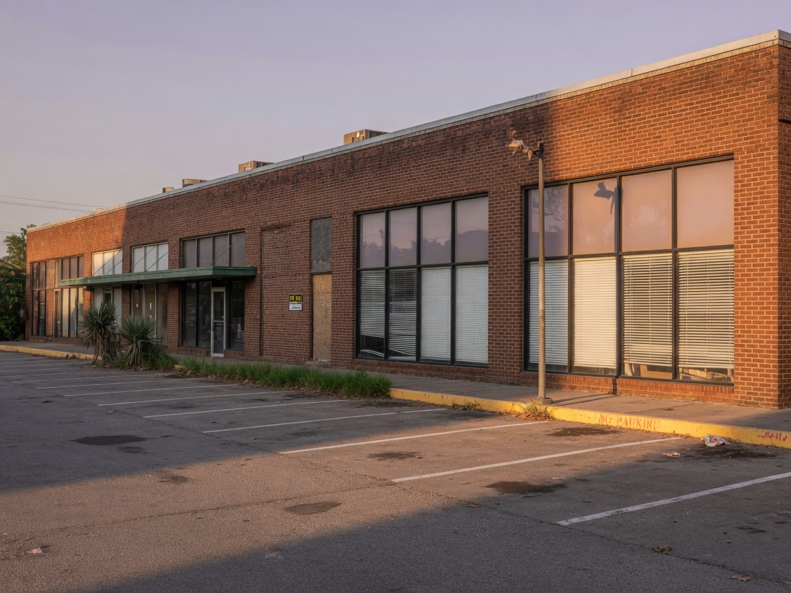 Brick commercial facade and storefronts on a Houston property for sale.