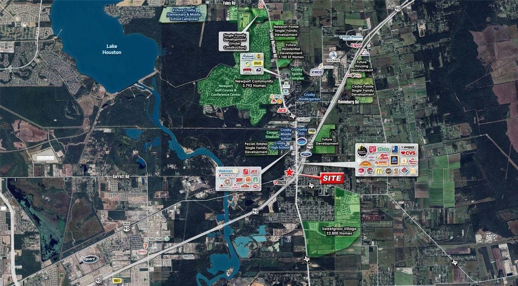 Regional aerial map showing 1921 Highway 90 and nearby Crosby development | 1921 Highway 90及Crosby周边发展区位图