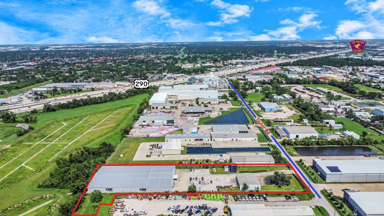 Aerial view outlining 12506 Taylor Rd near US 290 / 12506 Taylor Rd 临近 US 290 的航拍位置图