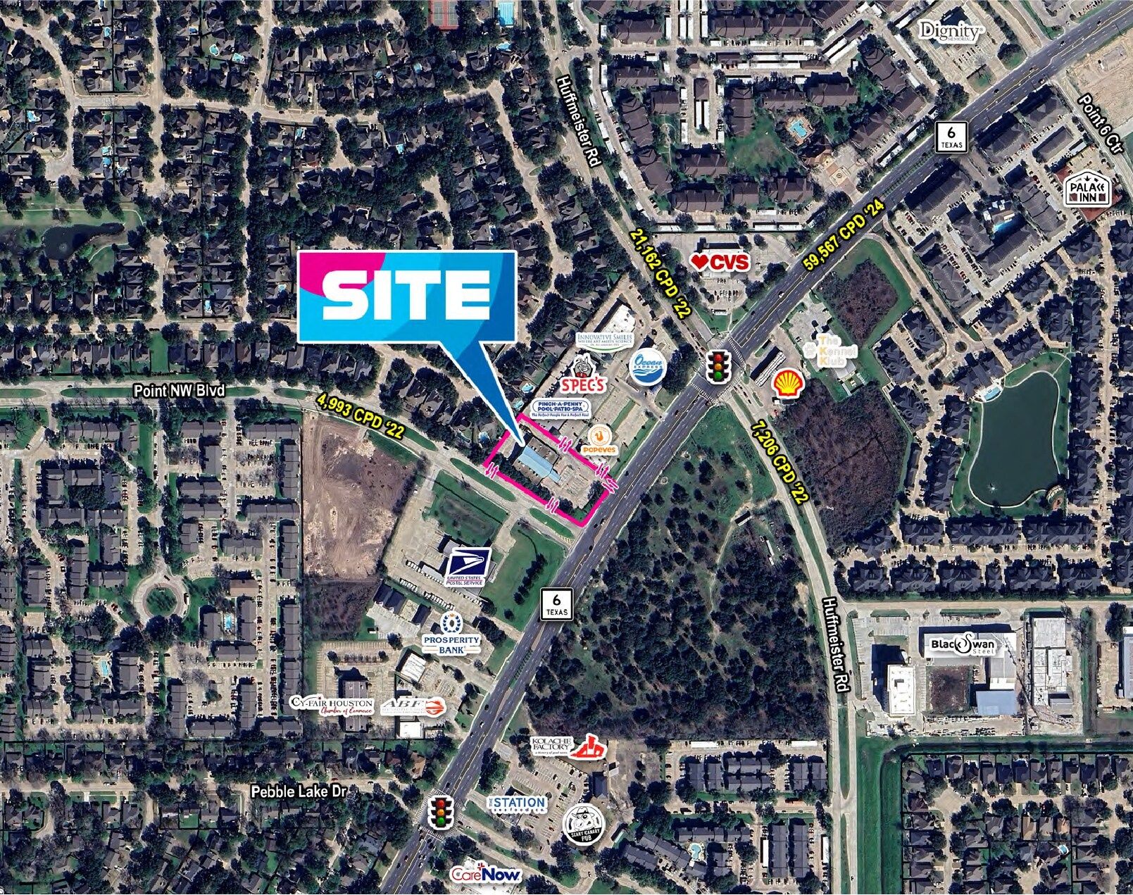 Close aerial location map of Copper Grove Corner along Highway 6
