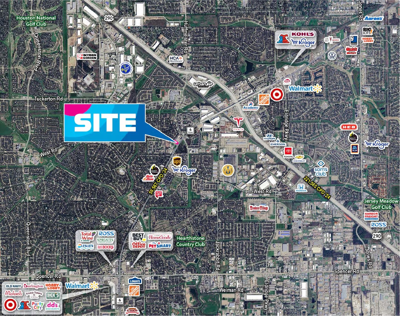 Regional aerial map showing Copper Grove Corner near Highway 6 and Huffmeister Road