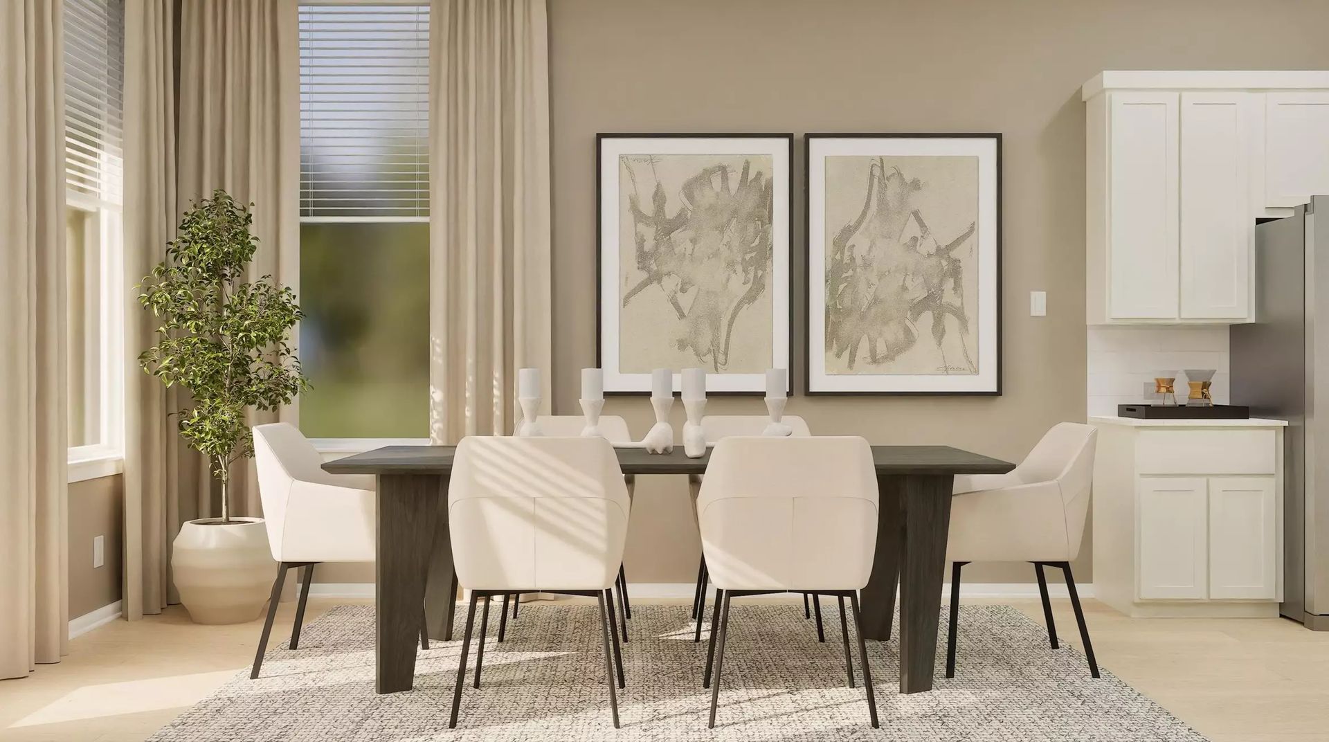 Builder rendering of the dining area beside the kitchen; illustrative image | 厨房旁餐厅建商效果图,仅供示意