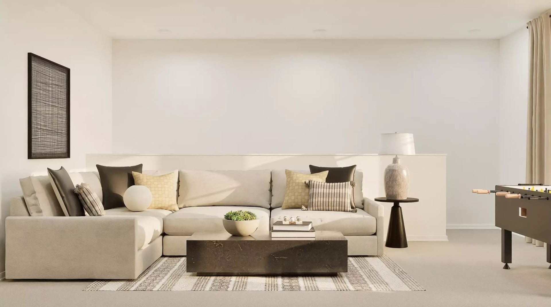 Virtually staged rendering of the upstairs game room; illustrative image | 二楼游戏室虚拟布置效果图，仅供示意