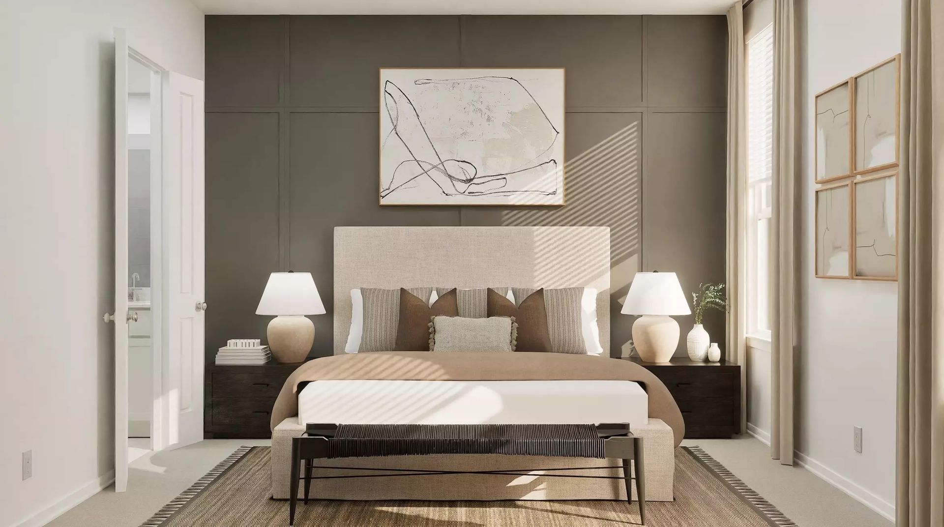 Virtually staged primary bedroom rendering; illustrative image | 主卧虚拟布置效果图,仅供示意