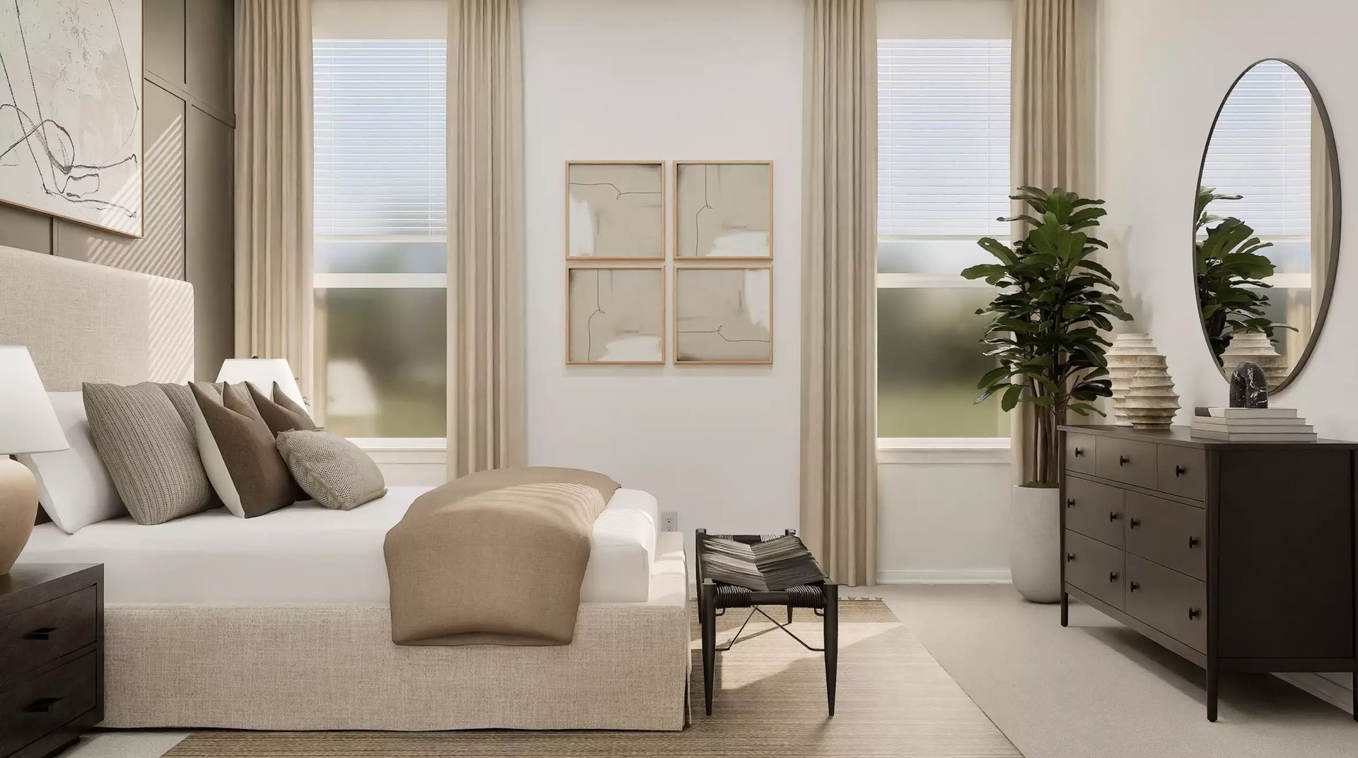 Second virtually staged view of the primary bedroom; illustrative image | 主卧另一视角虚拟布置图,仅供示意