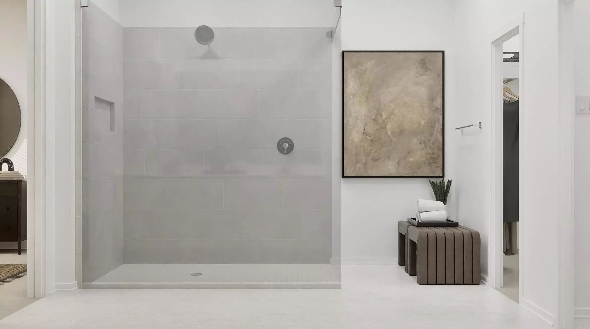 Builder rendering of the primary bathroom shower; illustrative image | 主卫淋浴区建商效果图，仅供示意