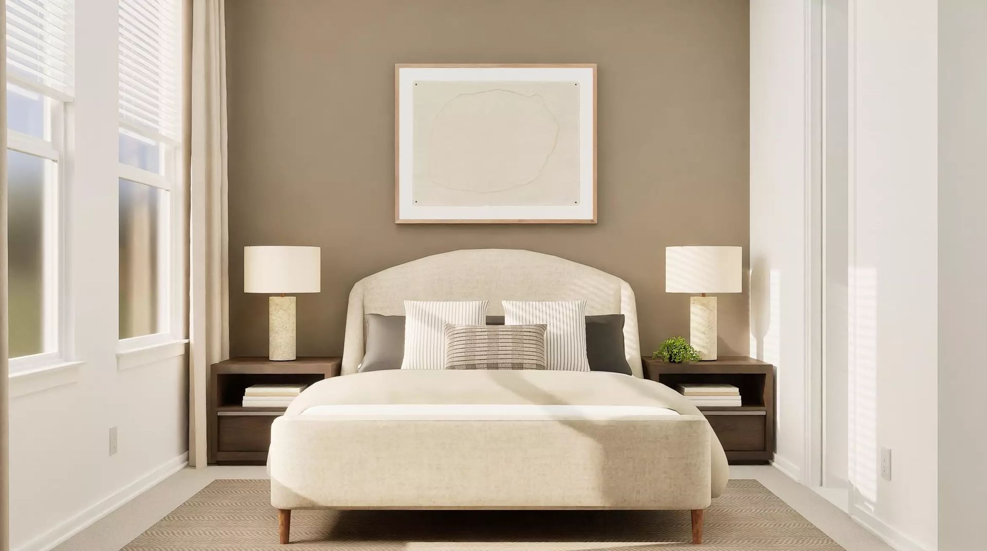 Virtually staged secondary bedroom with dark accent wall; illustrative image | 深色装饰墙次卧虚拟布置效果图，仅供示意