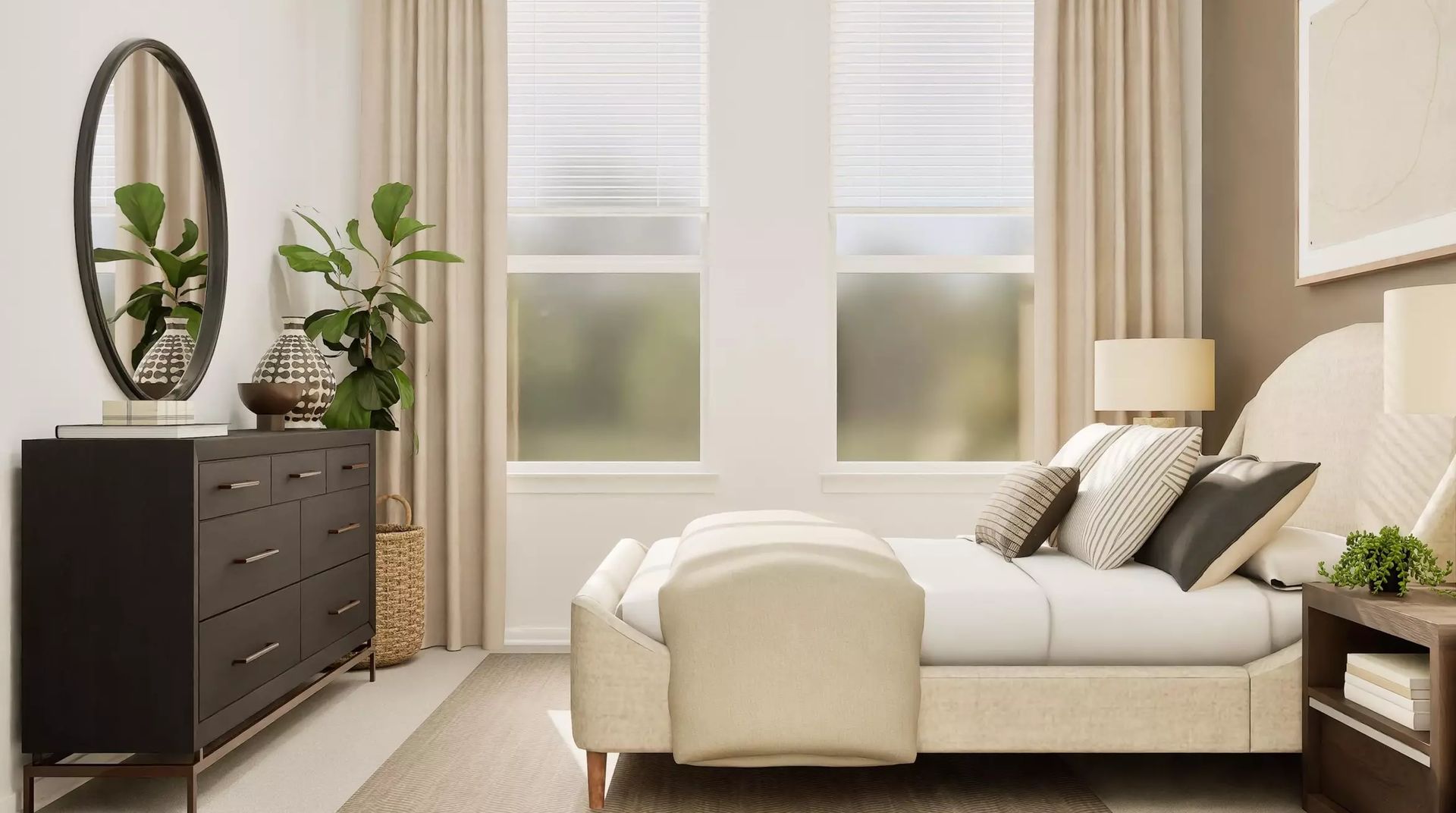 Second virtually staged view of a secondary bedroom; illustrative image | 次卧另一视角虚拟布置图，仅供示意