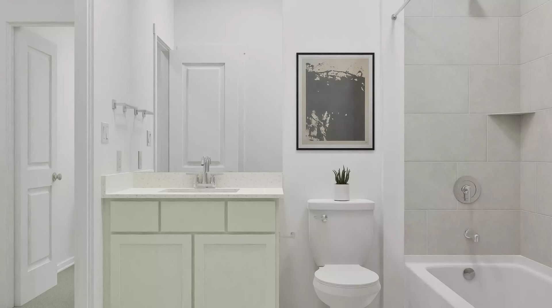 Builder rendering of a secondary bathroom shower; illustrative image | 次卫淋浴区建商效果图,仅供示意