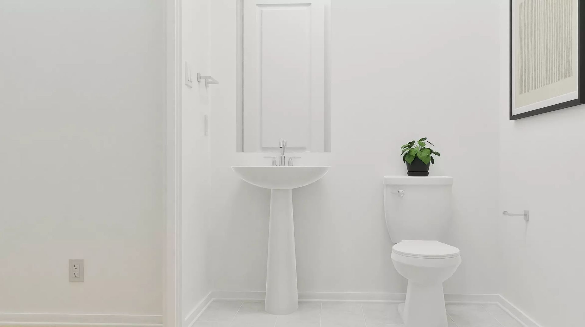 Builder rendering of an additional bathroom with white finishes; illustrative image | 白色饰面的另一间卫生间建商效果图,仅供示意