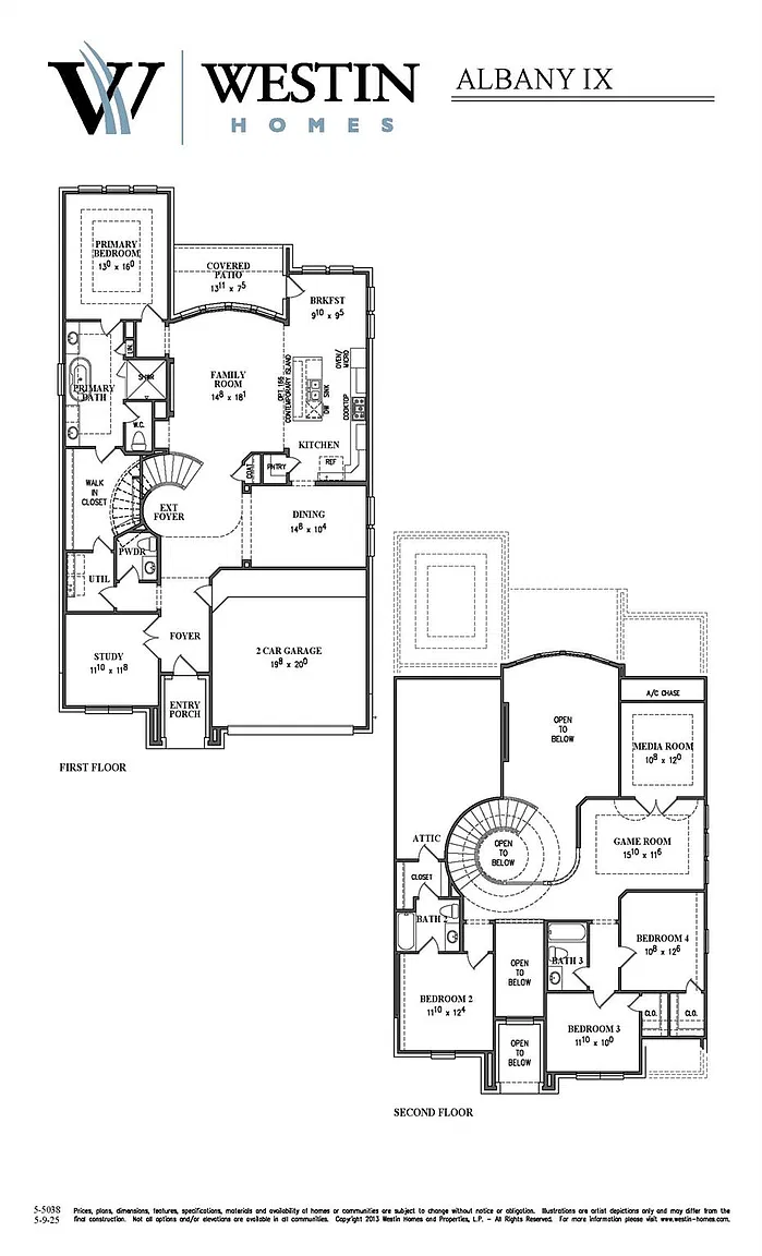 Westin Homes Albany IX first- and second-floor plan | Westin Homes Albany IX一楼及二楼户型图
